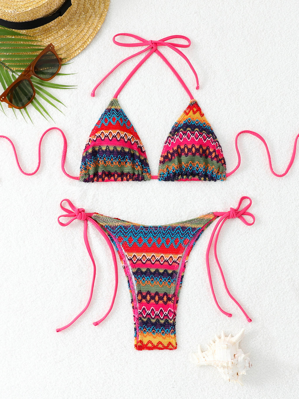 Split Bandage Swimsuit Female Knitting Bikini