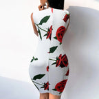 Slim Rose Print Dress For Women