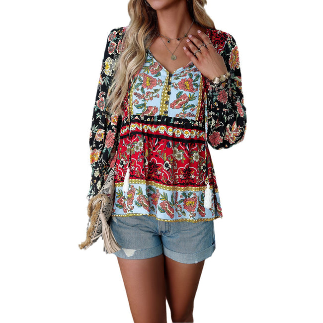 Autumn Bohemian Casual Style Rayon Long-sleeved Shirt For Women Main Image
