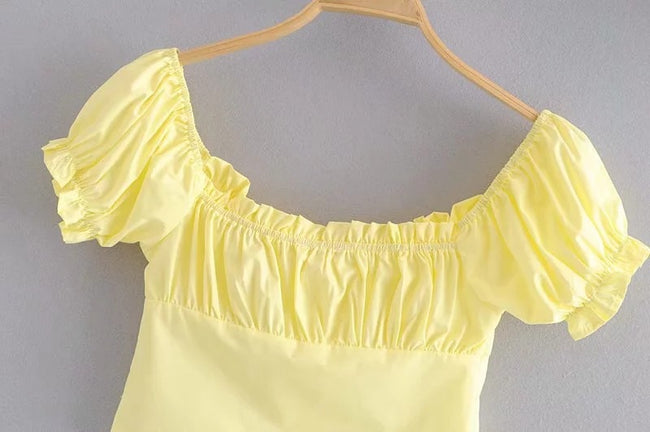 One shoulder Shirt Short Square Collar bubble sleeve shirt for women Main Image