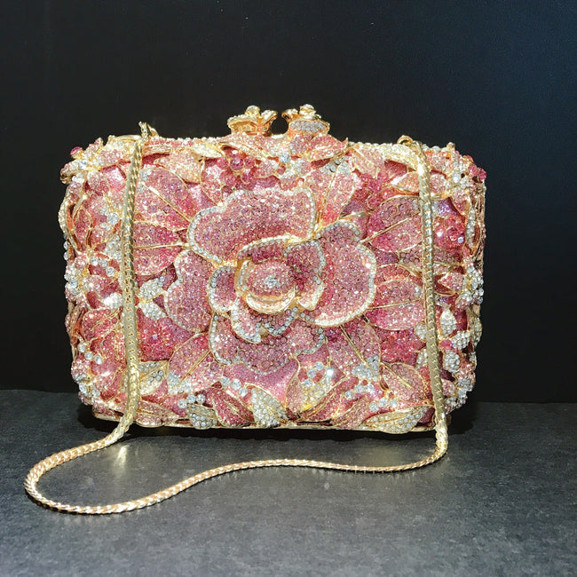 Metal Rose Diamond Chain Clutch Evening Bag Main Image