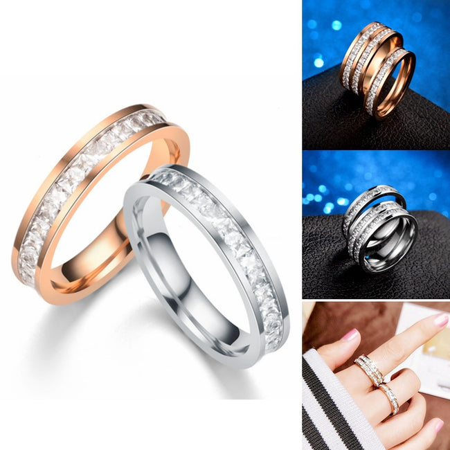 Fashion Rhinestones Rings Women Stainless Steel Ring Hover Image