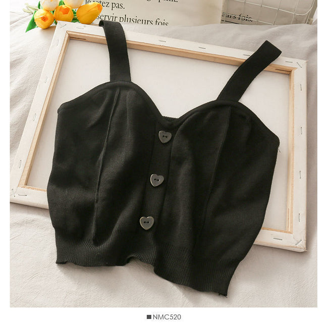 Sweet Wind Love Button Short Cropped Knitted Vest Women Main Image