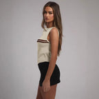 Chanel-style Striped Knitted Camisole Womens Summer Outerwear Slimming Base Layer Sleeveless T-shirt Top