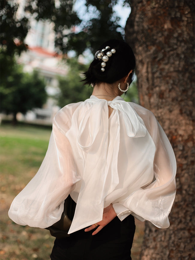 Chiffon Shirt Tie Sunscreen Western Style Small Shirt Top Women Main Image