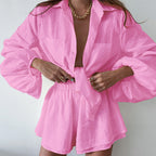 European And American Cotton And Linen White Suit Women's Spring And Summer Long Sleeves Shorts Two-piece Set