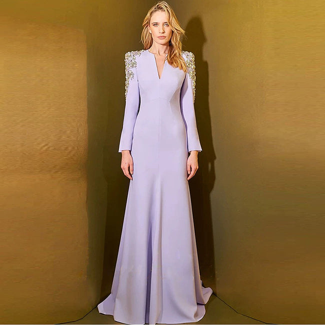 Heavy Industry Beads Diamond Front Slit Small Trailing Dress Hover Image