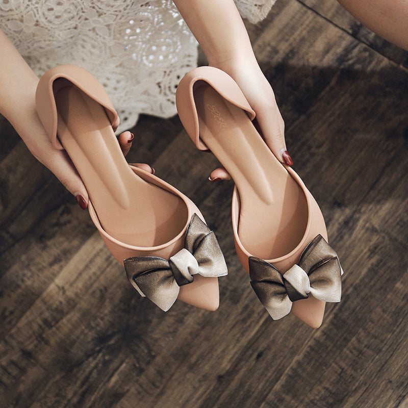 Bowknot chunky heels frosted jelly shoes