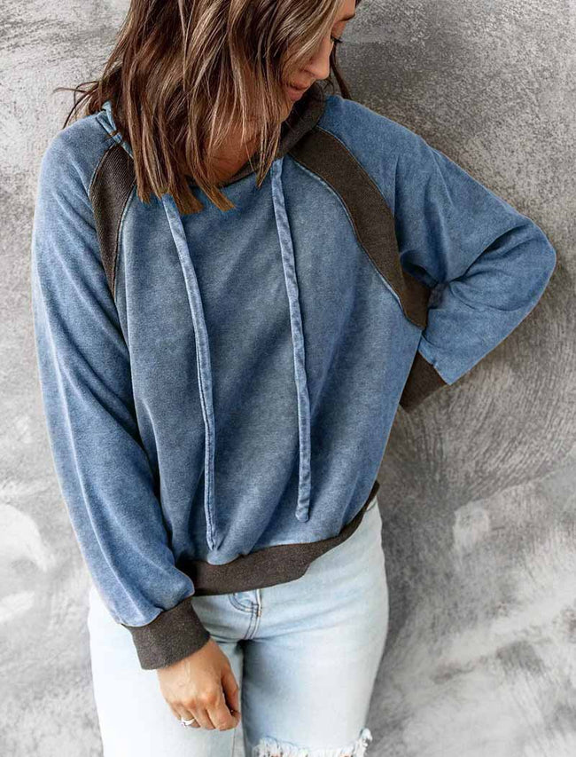 Casual Patchwork Top Hooded Long Sleeve Sweater Main Image