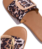 Buckle Slippers Leopard Print Sandals Women Summer Flat Beach Shoes