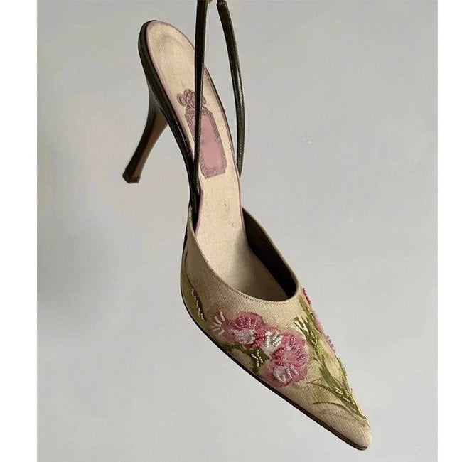 Vintage Pointed Embroidered High Heels Main Image