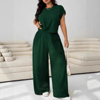 Casual Set Short-Sleeve Top And Wide-Leg Pants Two-Piece Suit