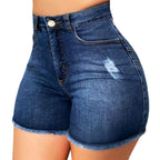 Stretch Slim Fit Ripped Tassel Denim Shorts For Women