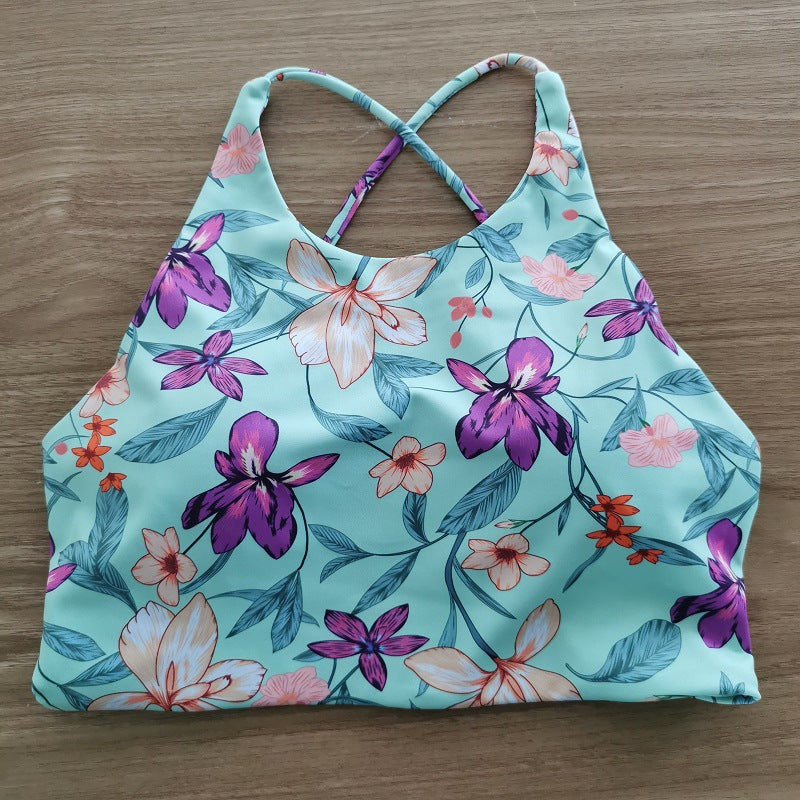 Colorful Printed Yoga Suit For Women With Tank Top And Chest Pad