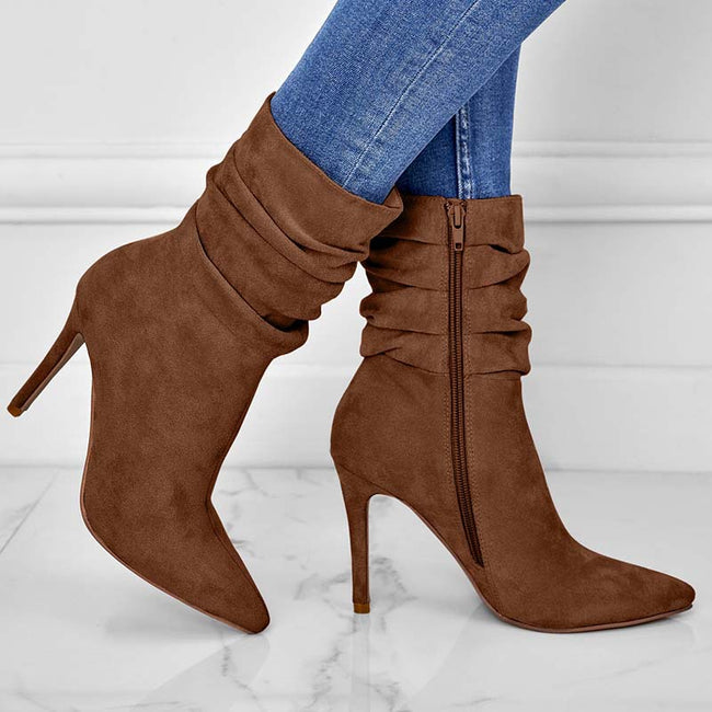 Women's Fashion Suede Pointed High Heels Boots Hover Image