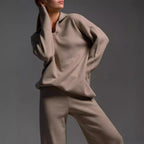 Women's Sweatshirt Suit Casual Collared Long-Sleeved Pullover Top And Loose Straight-Leg Pants Fashion Sport Trousers Set