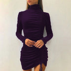 Suede Drawstring High Neck Dress Women