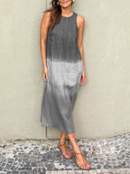 Summer Fashion Round Neck Sleeveless Color Matching Tencel Dress