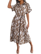 Leisure Loose Leopard Print Lace-up Shirt Dress