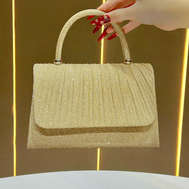 Festival Gold Crinkle Handbag - Party Must-Have Dressy Clutch, Elegant Shoulder Bag For Banquet And Evening Hover Image