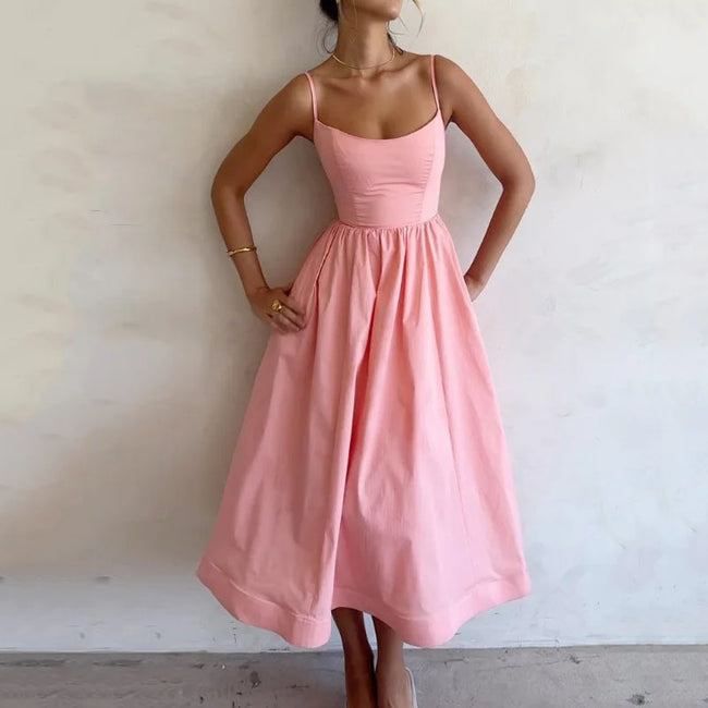 Women's Solid Color Printing Fresh Sweet Sexy Suspender Dress Hover Image