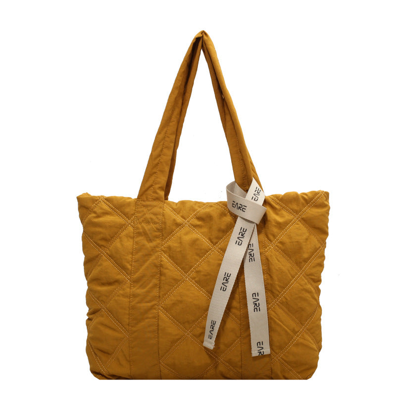 Winter Tote Bag For Women Sewing Rhombus Shoulder Bag High Capacity Commuting Shopping Bag Personalized Handbags