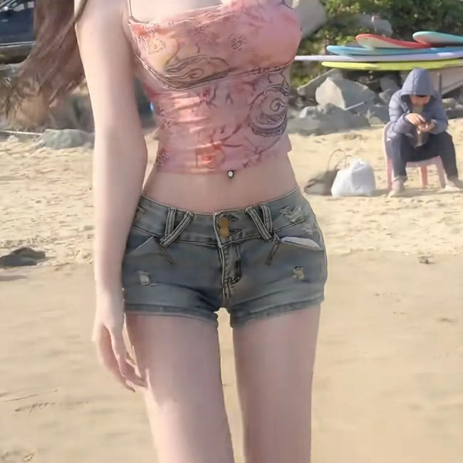 Retro Chic Sexy Ripped Denim Mini Shorts For Women Main Image