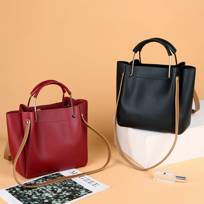 Bag Women Summer New Korean Pure Color Women's Handbag Metal Handle Leisure Shoulder Bag Women's Bag Main Image