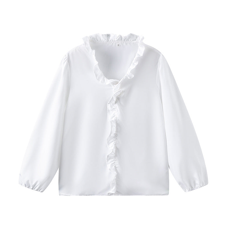 European And American-style Long-sleeve Ruffled Blouse For Women