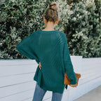 Round Neck Long Sleeve Hollow Knit Sweater Women Loose Sweater Winter