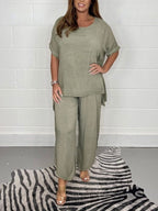 European And American Summer New Product Set Fashion Solid Color Loose Leisure Suit