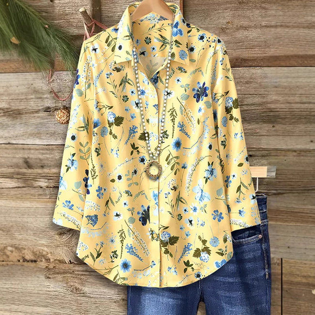 Elegant And Fashionable Printed Long-sleeve Blouse For Women In Europe And America Hover Image
