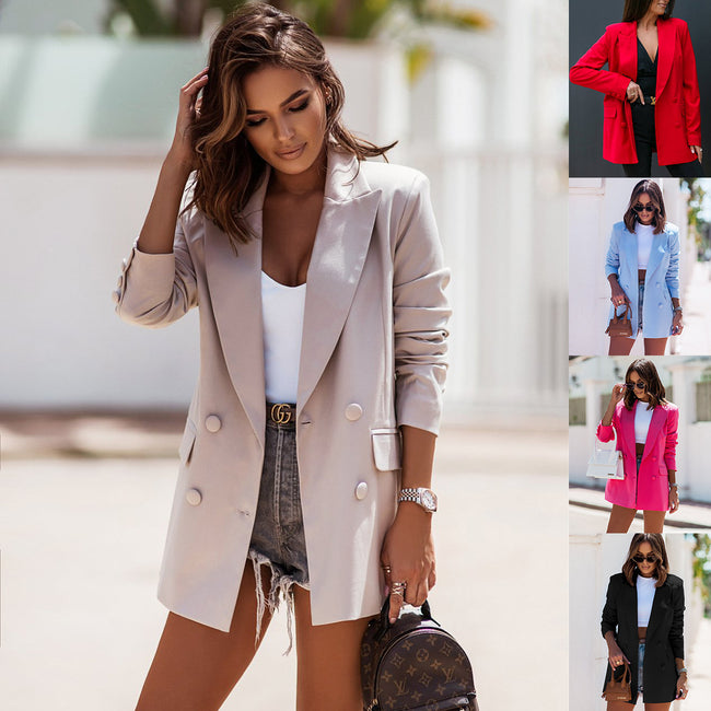 Autumn And Winter Long-sleeve Double-breasted Blazer Hover Image