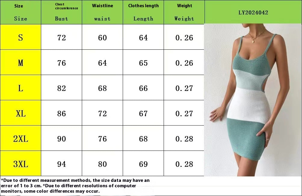 Suspender Stripes Color Matching Backless Lace Up Knitted Wool Dress