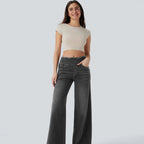 High-waisted Loose-fit Stretchy Wide-leg Jeans For Women