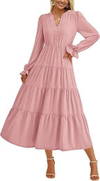 Autumn Layered Ruffled Flowy Long Dress