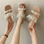 Outer Wear Thick Heel Transparent Crystal With Rivet Half-drag Sandals Women