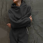 Polar Fleece Round Neck Pullover Long Sleeve Two-piece Set Smart Trousers Suit
