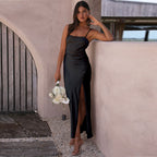 Summer Pure Color Split Dress Women