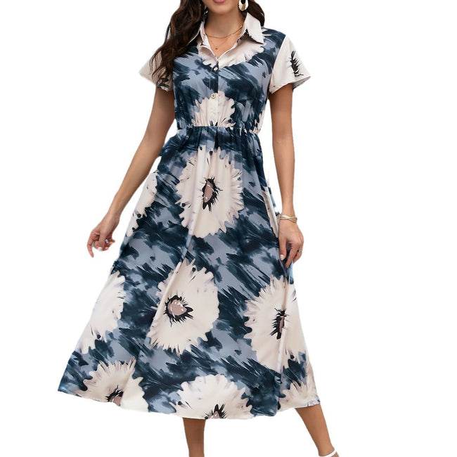 V-neck Dress Beach Vacation Elastic Waist Band Collar Main Image