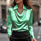 Temperament Print Simple Swing Collar Shirt Collar Women