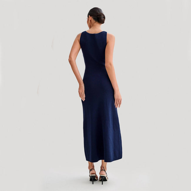 Elegant Knitted Sleeveless Dress With Single Breast Fashion Slim Round Neck Long Dresses Womens Clothing Main Image
