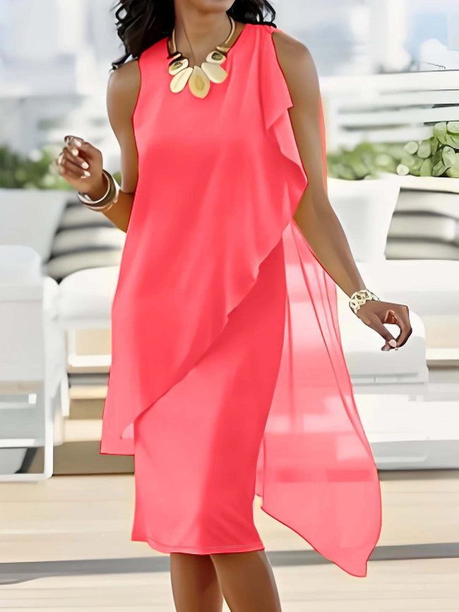 Summer Urban Women Elegant Irregular Chiffon Dress Main Image