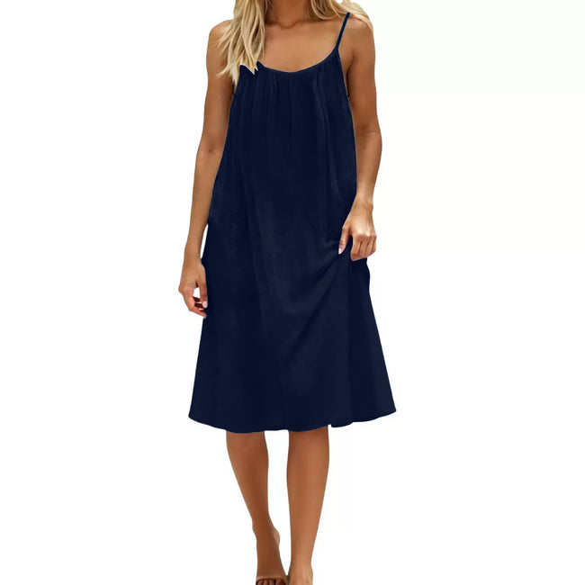 Women's Solid Color Spaghetti Strap Backless Dress - Sleeveless Summer Bodycon Fit Casual Evening Dress For Daily Wear Holiday Outfit Main Image