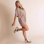 New Comfort Loose Leisure Suit Women's European And American Fashion Plaid Short-sleeved Shirt And Shorts Two-piece Set