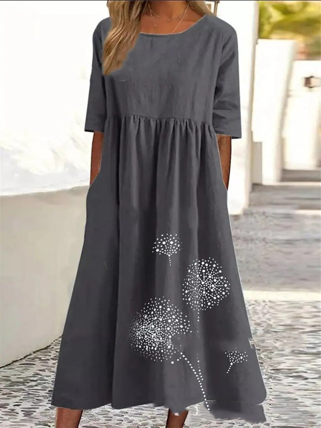 Round Neck Half Sleeve Printed Plus Size Loose Casual Dress Main Image