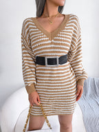 Women's Striped Lace-Up Knitted Dress