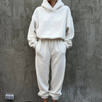 Polar Fleece Round Neck Pullover Long Sleeve Two-piece Set Smart Trousers Suit