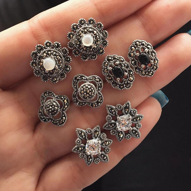 Retro Diamonds Flowers 4 Pairs Earings Set Hover Image