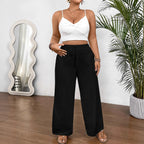 Drawstring Wide Leg Pocket Trousers Loose Women